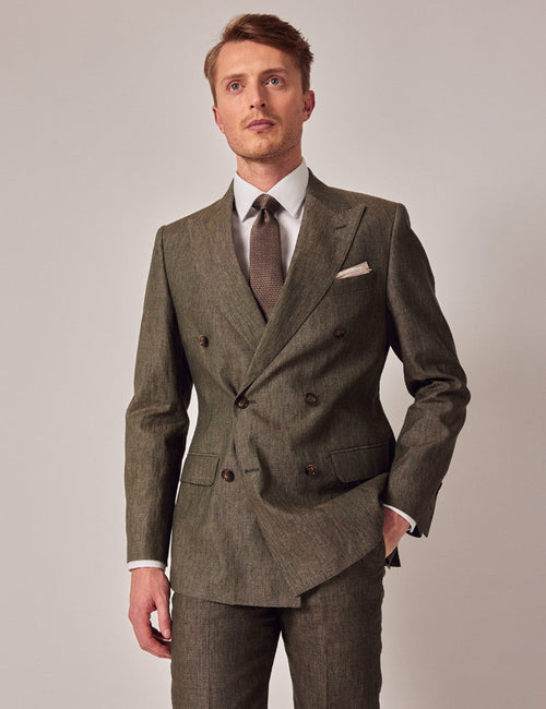 Mens Linen Suit For Beach Wedding - Summer Suit in Dark Green Tailored Fit - Men's Tuxedo USA