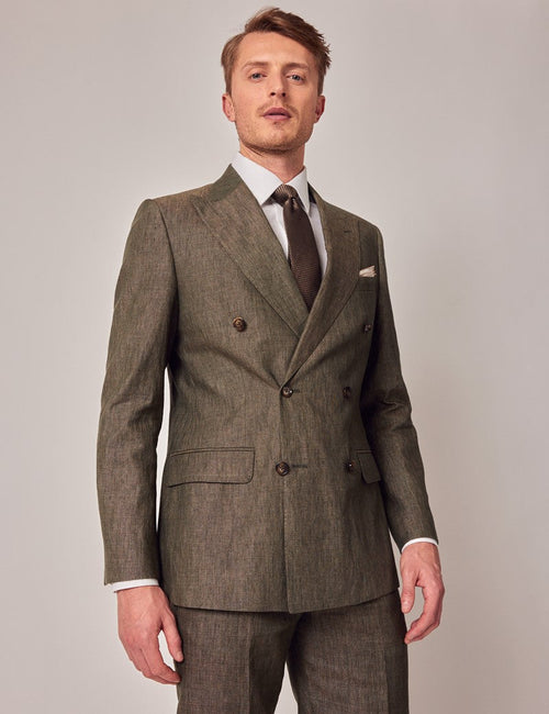 Mens Linen Suit For Beach Wedding - Summer Suit in Dark Green Tailored Fit - Men's Tuxedo USA