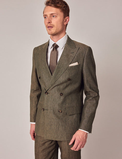 Mens Linen Suit For Beach Wedding - Summer Suit in Dark Green Tailored Fit - Men's Tuxedo USA