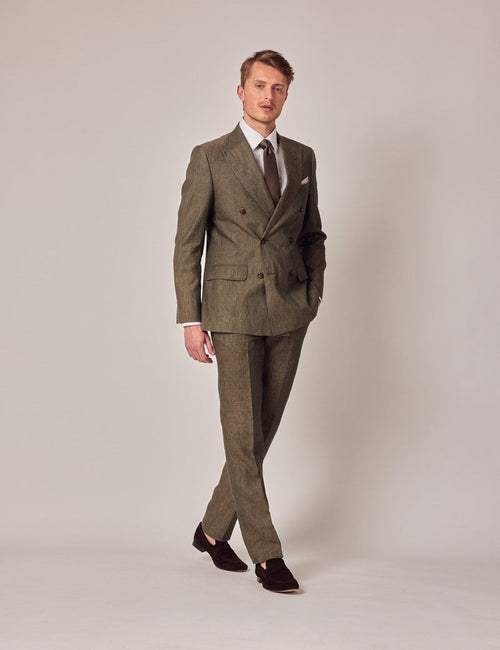 Mens Linen Suit For Beach Wedding - Summer Suit in Dark Green Tailored Fit - Men's Tuxedo USA