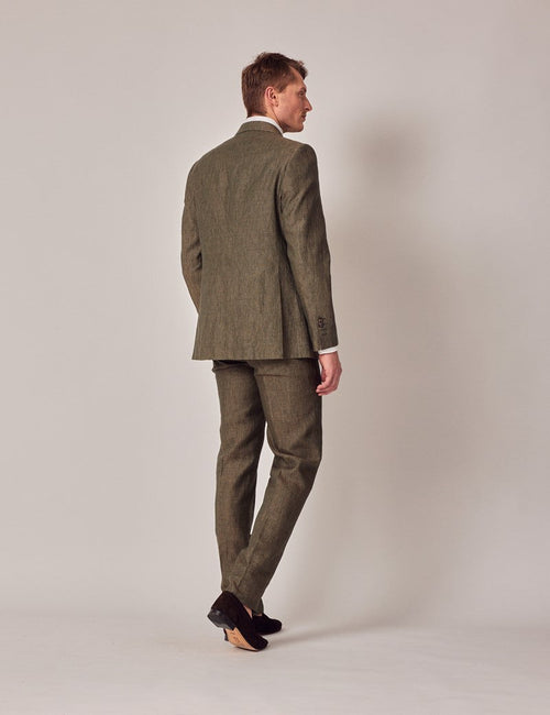 Mens Linen Suit For Beach Wedding - Summer Suit in Dark Green Tailored Fit - Men's Tuxedo USA