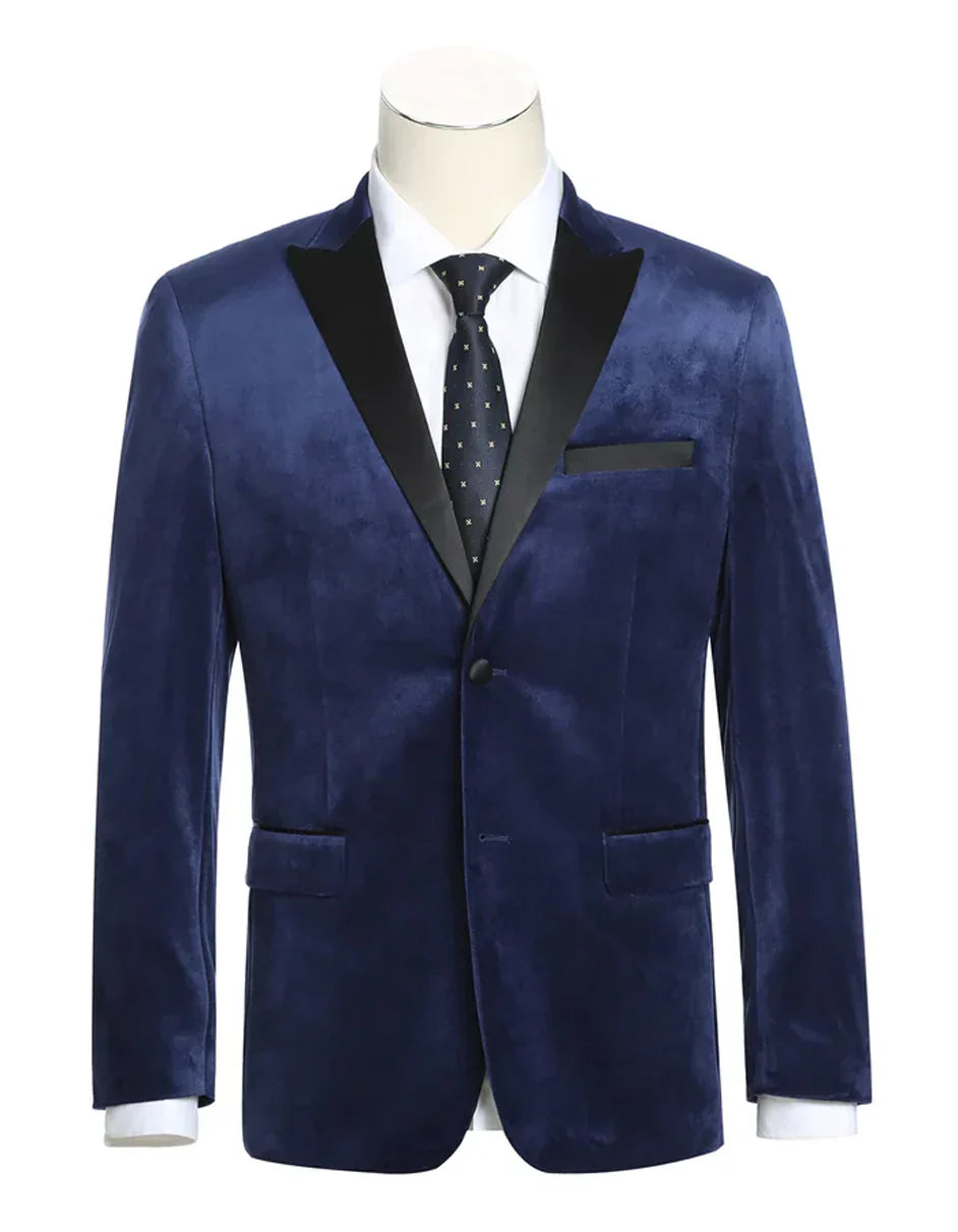 Mens Classic Velvet fabric Tuxedo Dinner Jacket in Dark Navy Blue - Men's Tuxedo USA – SuitUSA