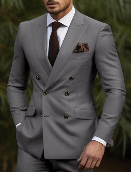 Double Breasted Slim Fit Suit - Dark Gray Suit - Tapered Fit Pants – SuitUSA