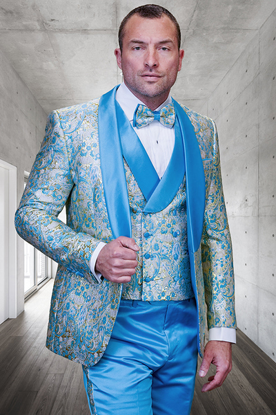 Men's Shiny Turquoise Paisley Tuxedo
