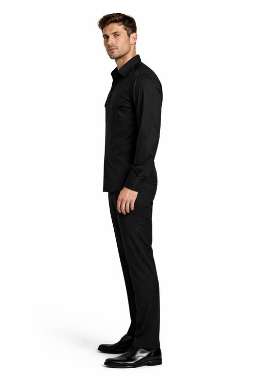 Men’s Luxury Black Wool Two-Piece Leisure Walking Suit