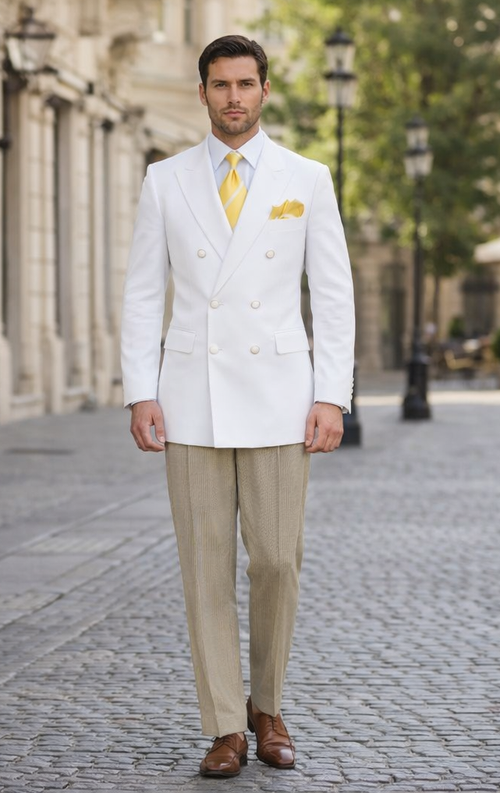 Men’s Double Breasted White Blazer Jacket – Classic Fit Wedding & Party Wear
