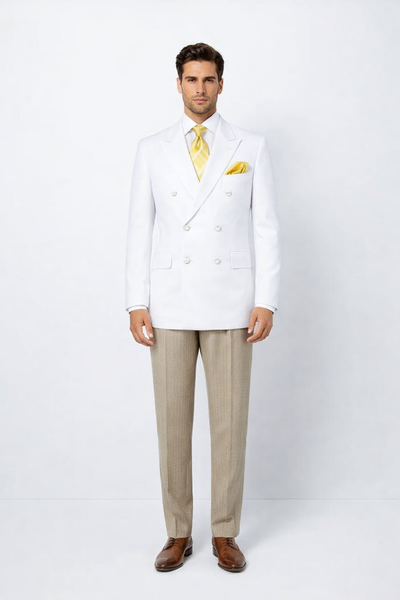 Men’s Double Breasted White Blazer Jacket – Classic Fit Wedding & Party Wear