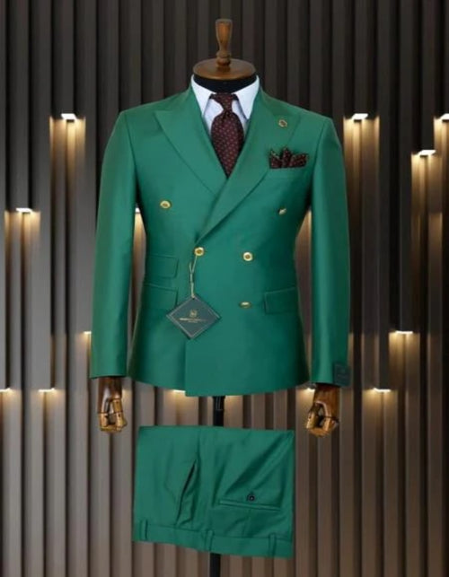 Mens Double Breasted Suit - Emerald Green - Hunter Green Suit