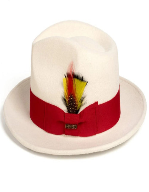 White and Red Dress Hat 1920s Fedora Style - Mens Classic Wool Fedora Dress Hat in White and Red by USA Men's Outlet