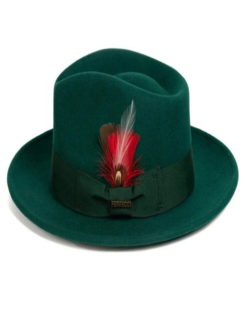Hunter Green Dress Hat 1920s Fedora Style - Mens Classic Wool Fedora Dress Hat in Hunter Green by USA Men's Outlet