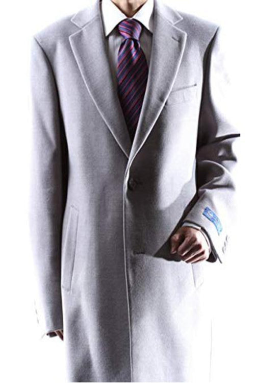 Men's Dress Coat Caravelli 2 Buttons Style Men's Carcoat ~Three Quarter Light Gray Long Men's Dress Topcoat - Winter Coat USA Men's Outlet