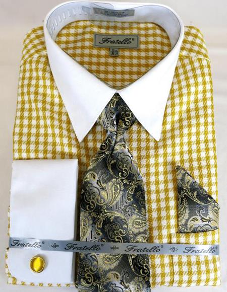 Gold Houndstooth Colorful Men's Dress Shirt by USA Men's Outlet