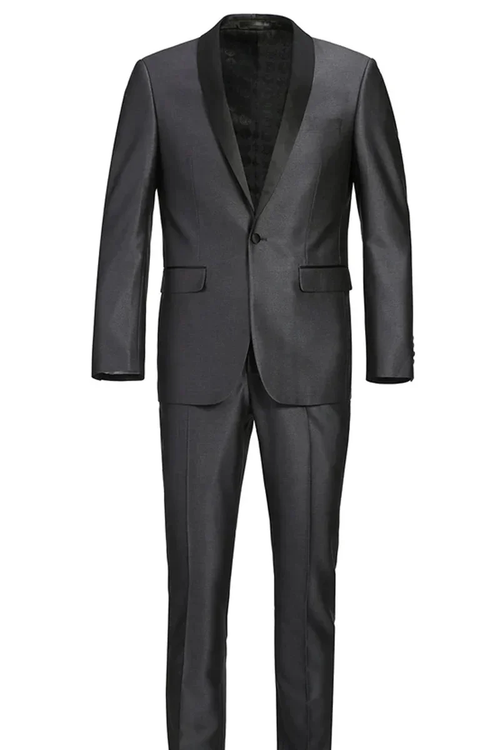 Designer Gray Prom Tuxedo - Grey Wedding Suit Shawl Collar PROMTUXEDO
