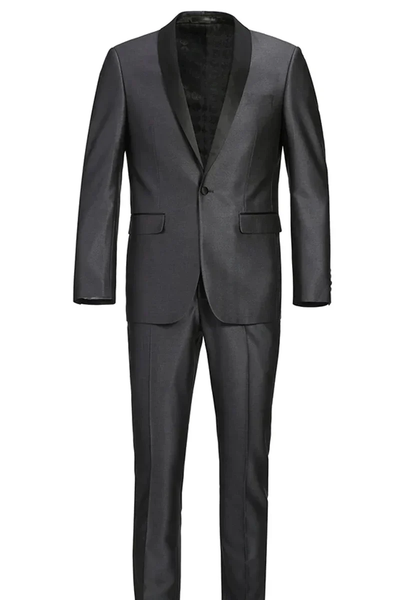 Designer Gray Prom Tuxedo - Grey Wedding Suit Shawl Collar