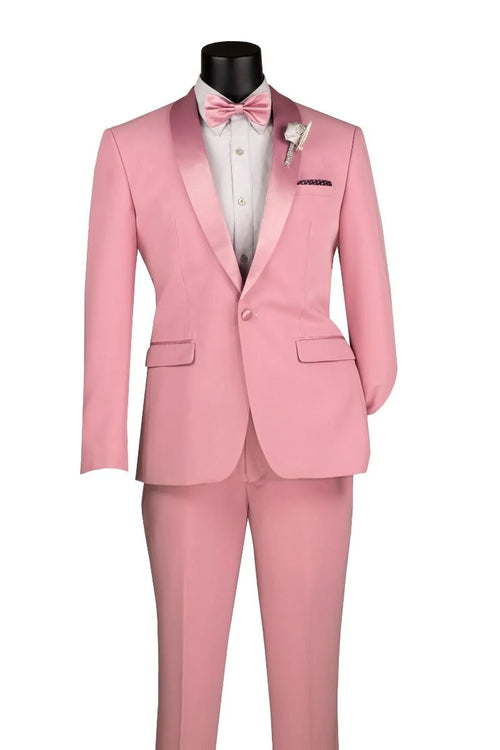 Dusty Rose Pink Tuxedo for Men - One Button Satin Lapel Wedding Prom Suit with Bow Tie by USA Men's Outlet