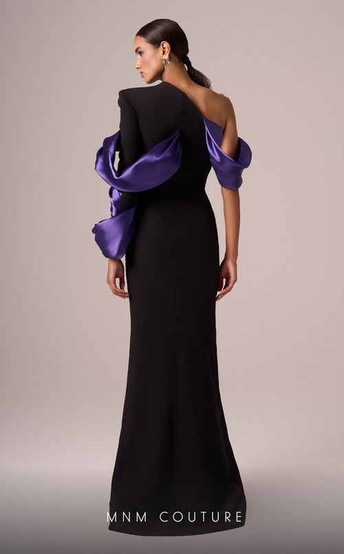 MNM Couture E0067 Asymmetrical Gown in Black/Purple