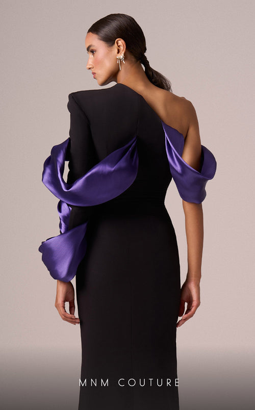 MNM Couture E0067 Asymmetrical Gown in Black/Purple