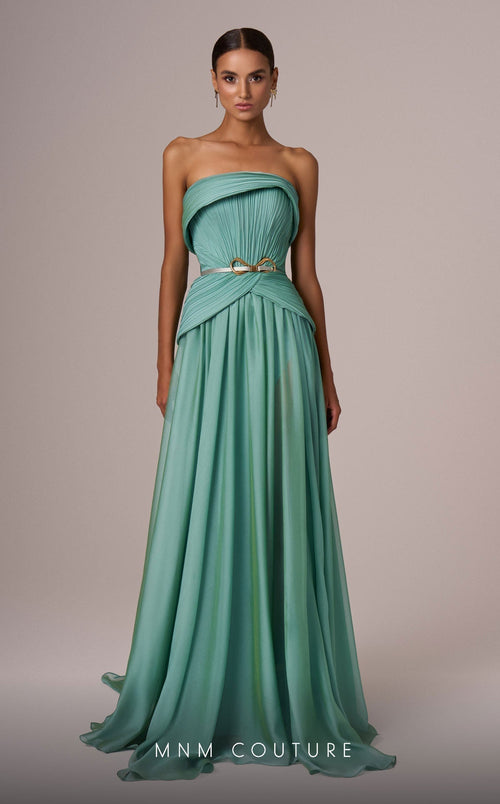 MNM Couture E0082 Beige Off-Shoulder Gown, Open Back
