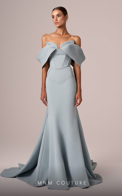 MNM Couture E0085 Green Off-Shoulder Mermaid Evening Gown
