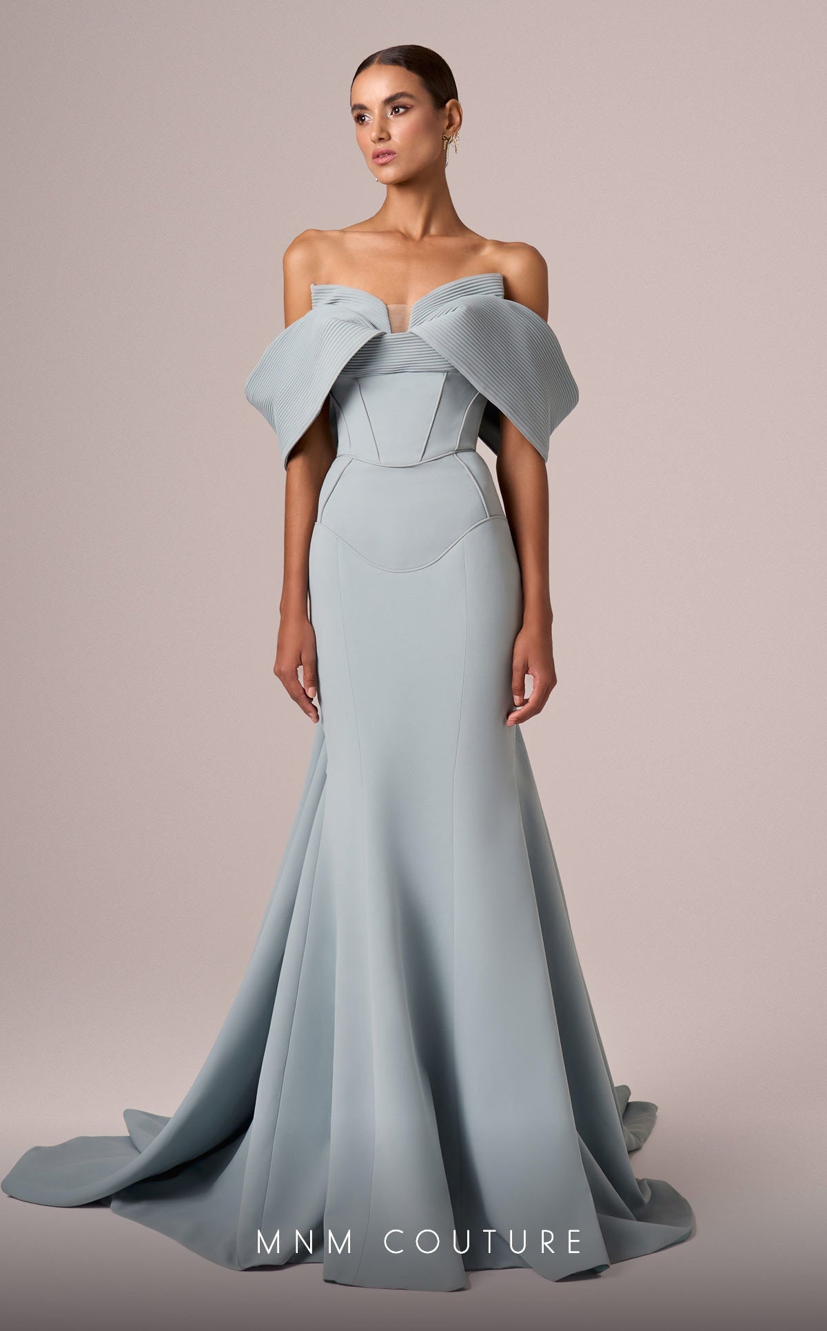 MNM Couture E0085 Green Off-Shoulder Mermaid Evening Gown