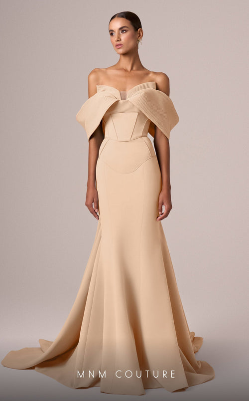 MNM Couture E0085 Green Off-Shoulder Mermaid Evening Gown