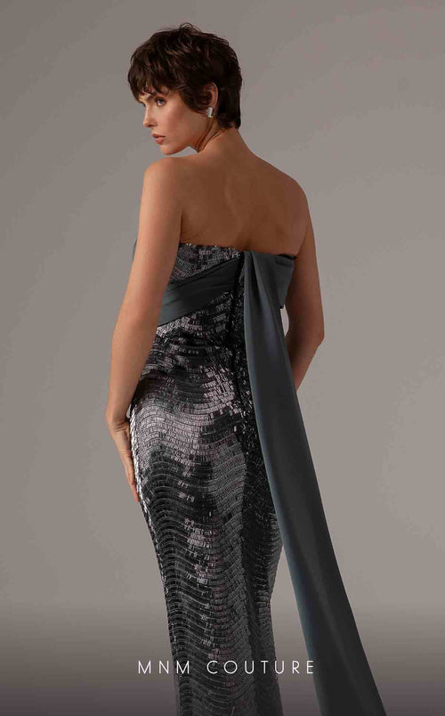 MNM Couture E0087 Silver Off-Shoulder Gown