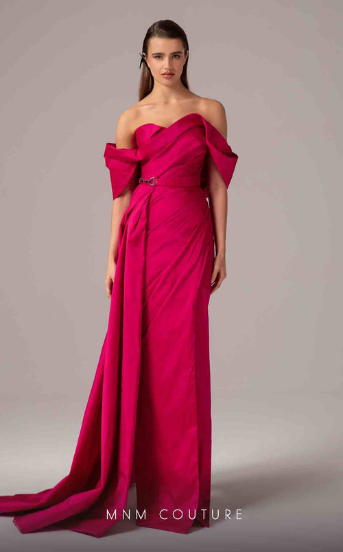 MNM Couture E0090 Pink Off-Shoulder Open Back Gown