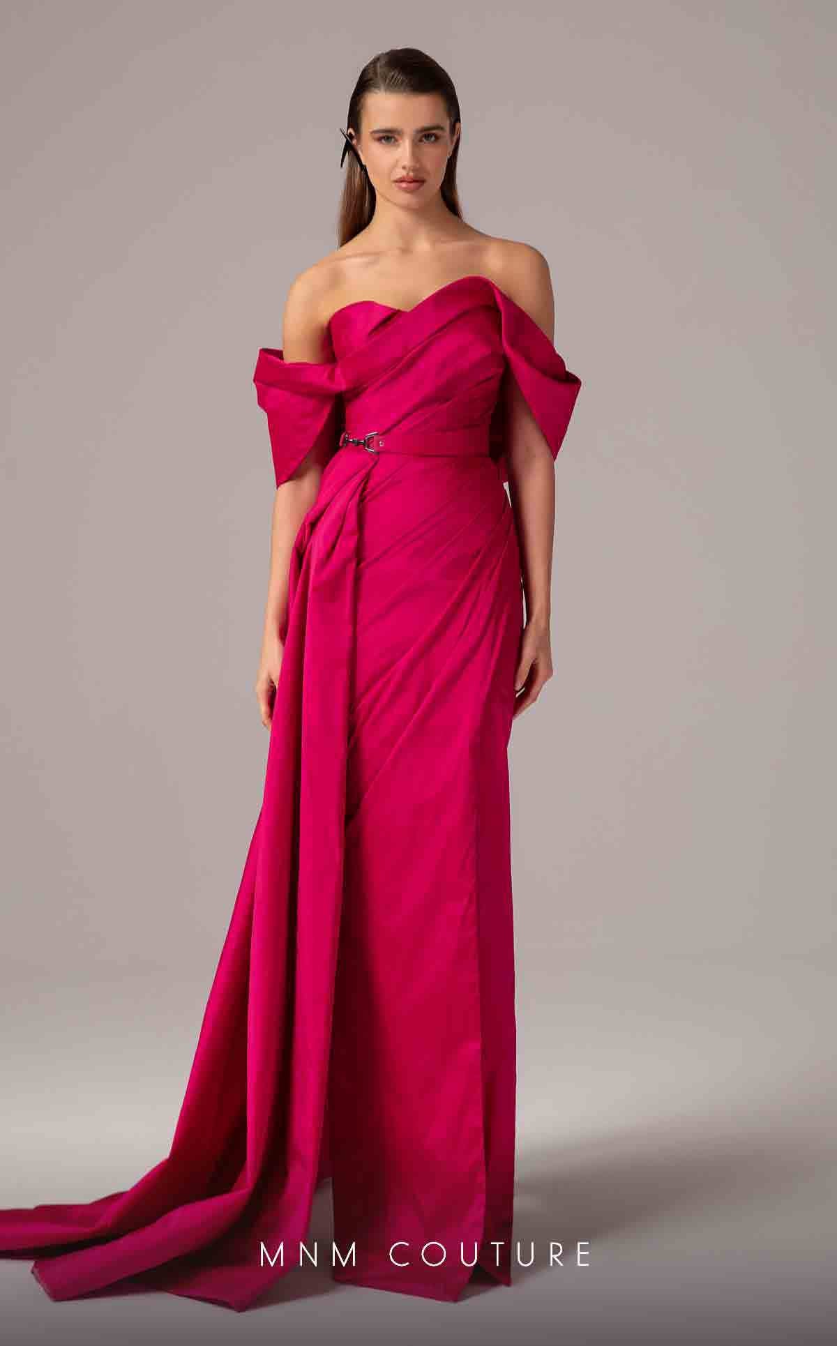 MNM Couture E0090 Pink Off-Shoulder Open Back Gown