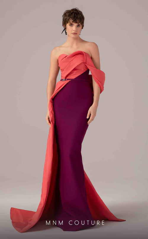 MNM Couture E0091 Off-Shoulder Strapless Purple Gown