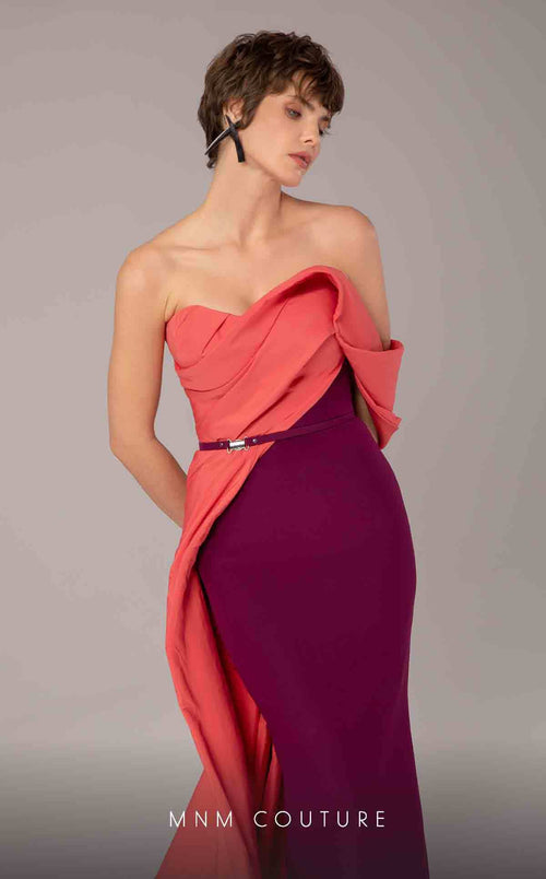 MNM Couture E0091 Off-Shoulder Strapless Purple Gown