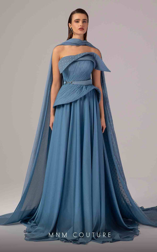 MNM Couture E0096 Blue Off-Shoulder Evening Gown