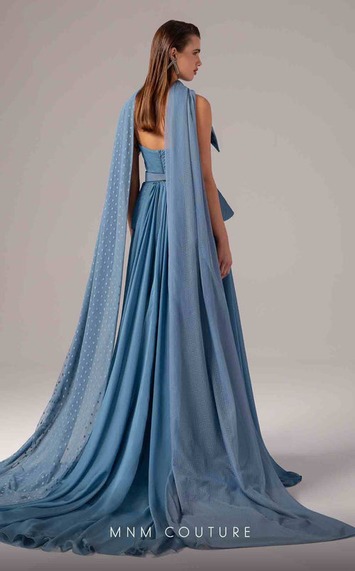 MNM Couture E0096 Blue Off-Shoulder Evening Gown