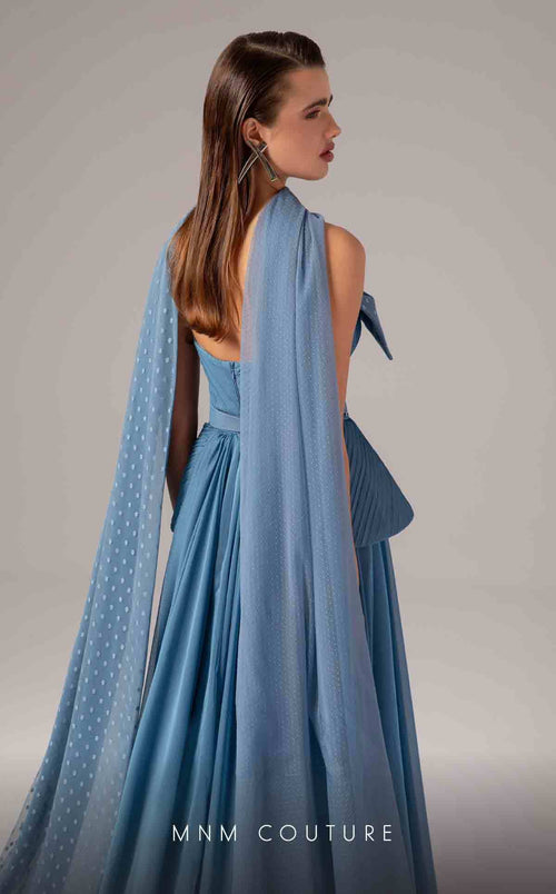MNM Couture E0096 Blue Off-Shoulder Evening Gown