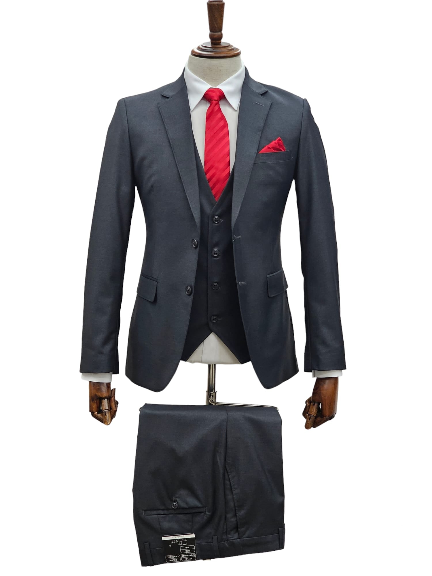 Effetti Suit Designer - 2 button Notch Lapel slim fit EF2N+V-8129 CHARCOAL – SuitUSA