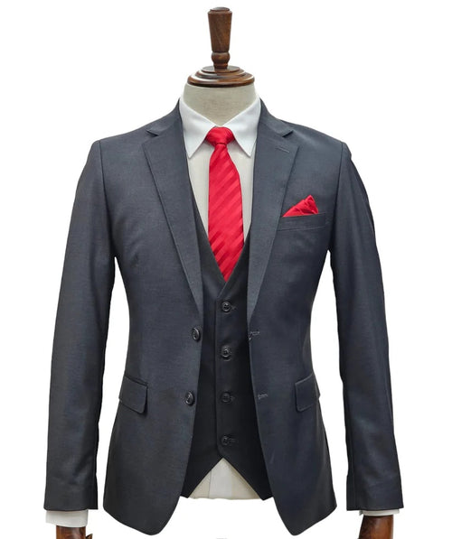 Mens Giovanni Testi Charcoal 3 Piece Suit β 2 Button Closure, Classic Notch Lapel, Flex Waist Pants