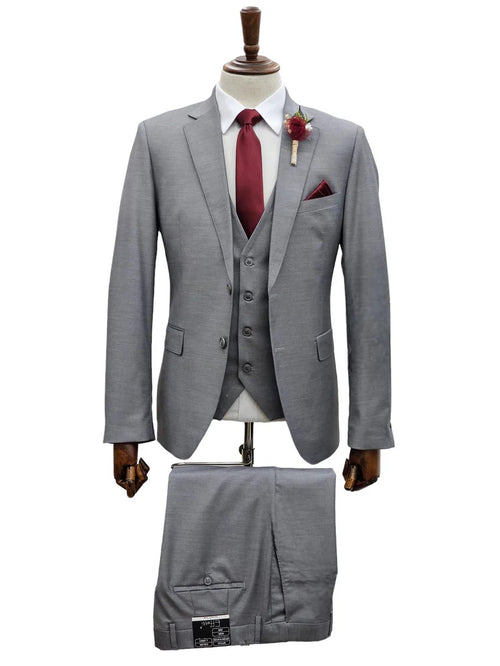 Mens Giovanni Testi 3 Piece Suit in Light Grey β Notch Lapel Blazer, Matching Vest & Flex Waist Dress Pants