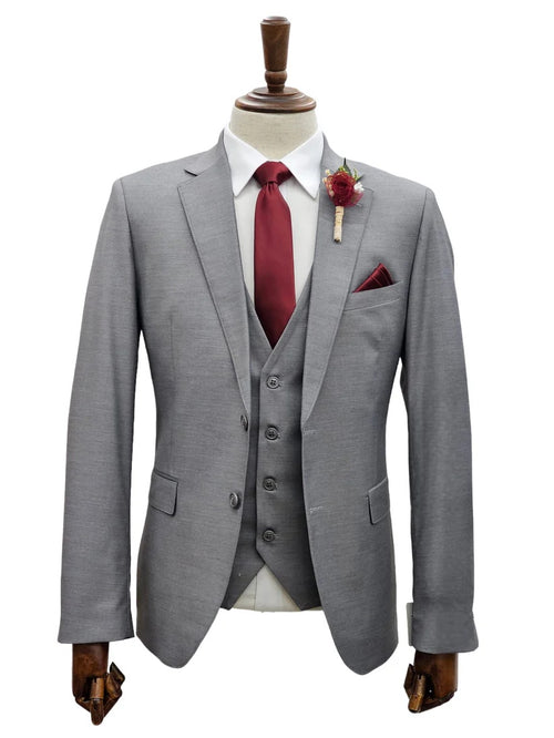 Mens Giovanni Testi 3 Piece Suit in Light Grey β Notch Lapel Blazer, Matching Vest & Flex Waist Dress Pants