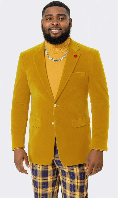 EJ Samuel Mustard Velvet Blazer: Modern Fit, 2-Button Look