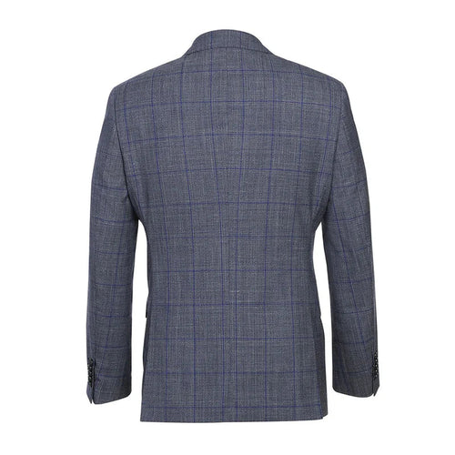 English Laundry 2-Piece Gray with Blue Windowpane Slim Fit Suit Wool Blend