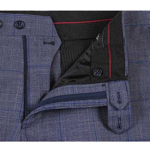 English Laundry 2-Piece Gray with Blue Windowpane Slim Fit Suit Wool Blend