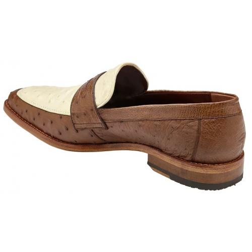 Genuine Ostrich Quill Penny Loafers - Belvedere Espada Tabac Bone Men's Dress Shoes