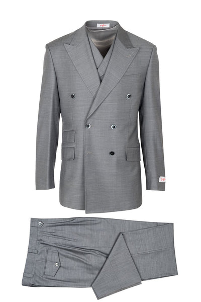 Tiglio Italian Suit - Real Wool Fabric Super 150's EST Gray, Wide Leg Suit & Vest in Color Gray