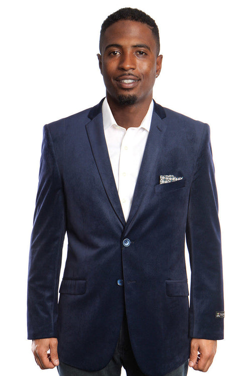 Men's Navy Velvet Diagonal Weave Blazer from Tazio Suits