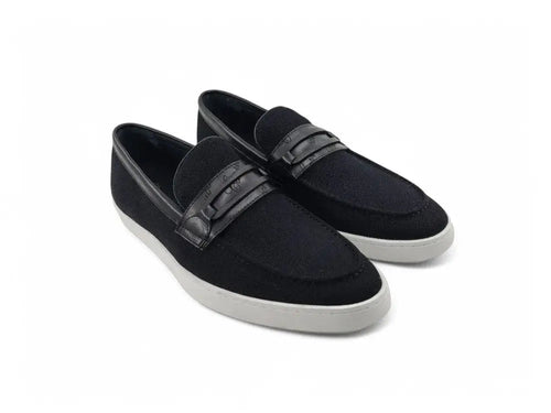 Embossed Leather Strap Linen Sneaker