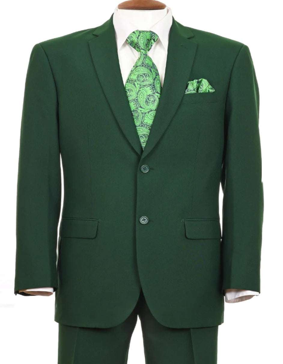 Mens 2 Button Classic Fit Basic Poplin Emerald Green Suit