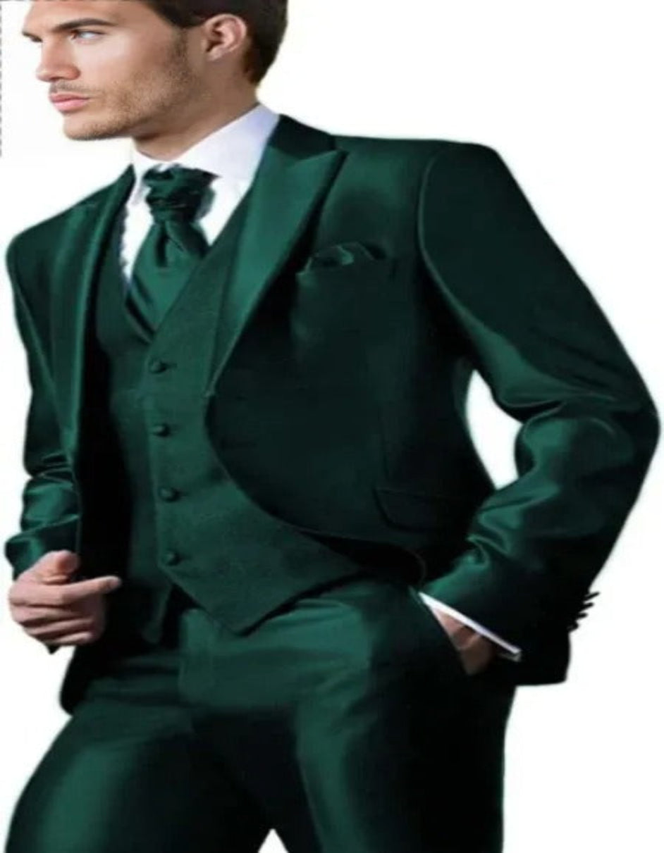 Shiny Suit - Prom Suit - Vested Sateen Flashy Suit - Hunter Green - Em Shiny Suit - Prom Suit - Vested Sateen Flashy Suit - Hunter Green - Em