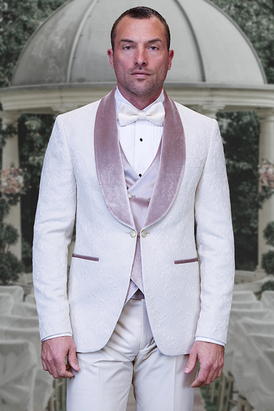 Men's Ivory Paisley Tuxedo with Velvet Details