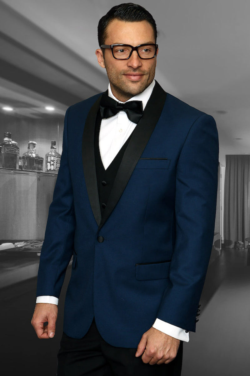 Men's Indigo Blue Vested Dinner Jacket for Weddings