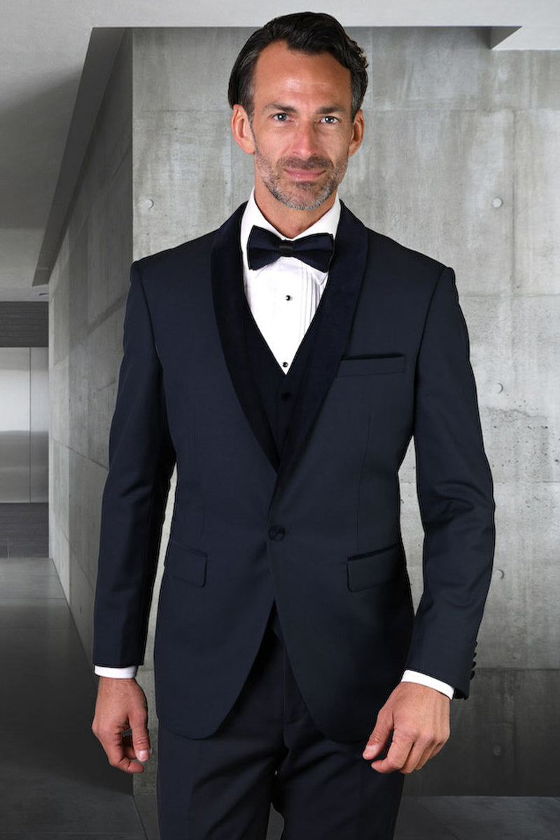 Men's Navy Blue Vested Dinner Jacket for Formal Events