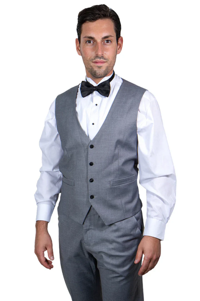 Designer Gray Prom Tuxedo - Grey Wedding Stacy Adams Vested Suit PROMTUXEDO